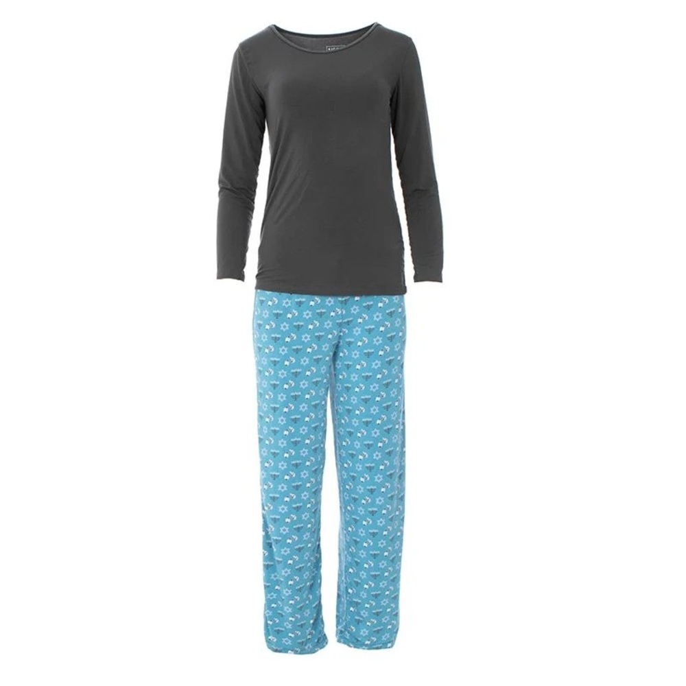 Kickee Pants Women's Long Sleeve Loosey Goosey PJ Set Blue Moon Hanukkah